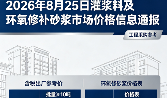 正定2026年8月25日灌浆料及环氧修补砂浆市场价格信息通报